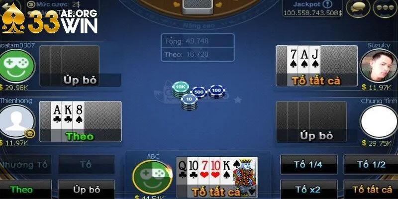 Cách chơi bài xì tố với các hành động chính